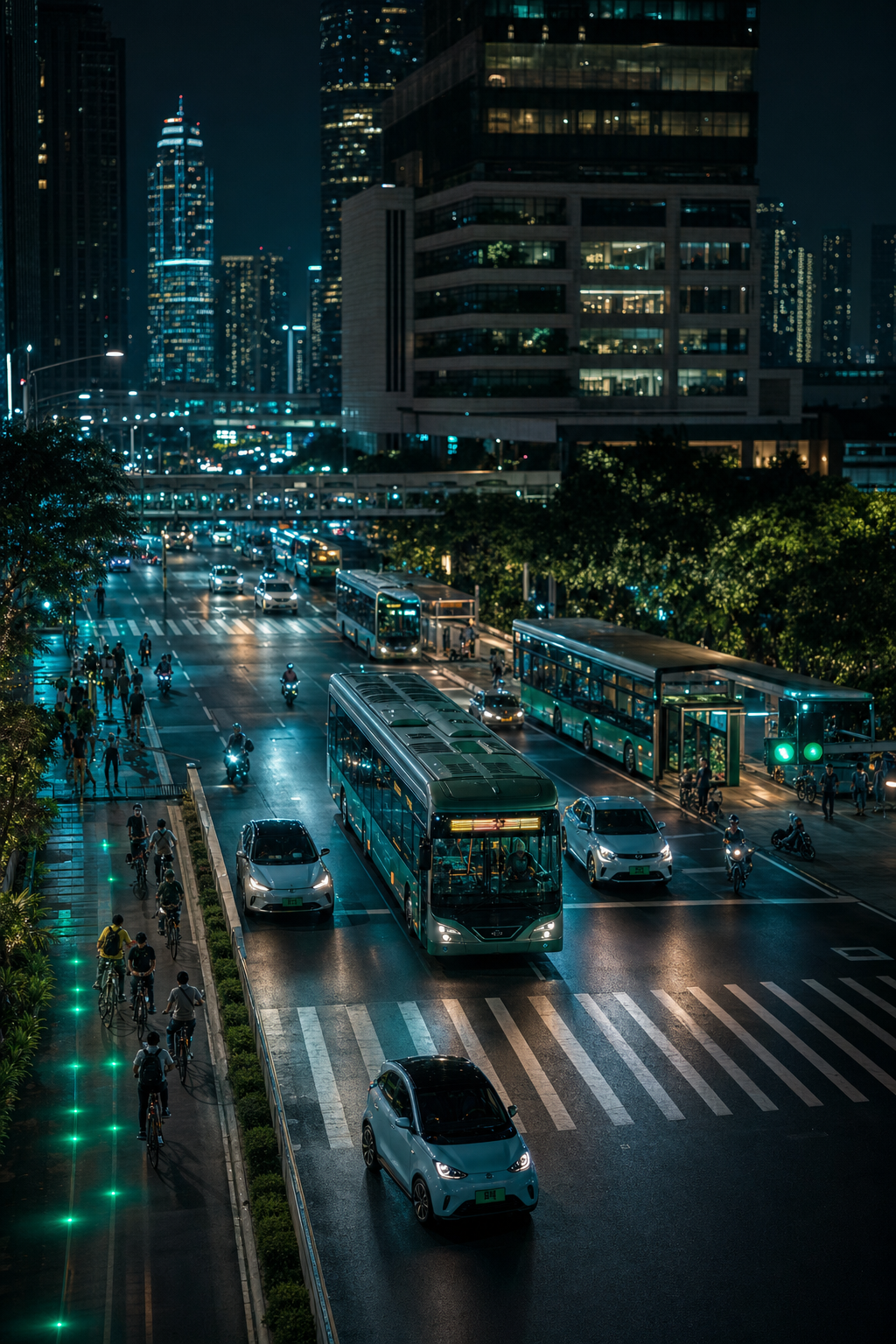 Buses eléctricos y movilidad compartida de noche